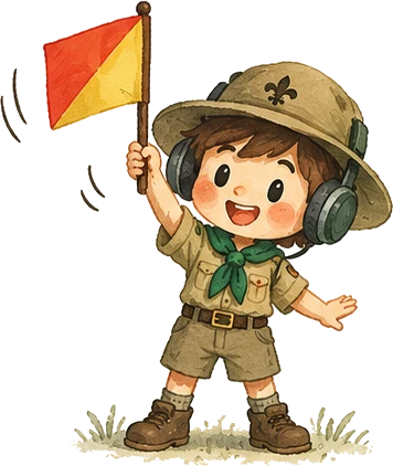 Scout mascot waving a flag
